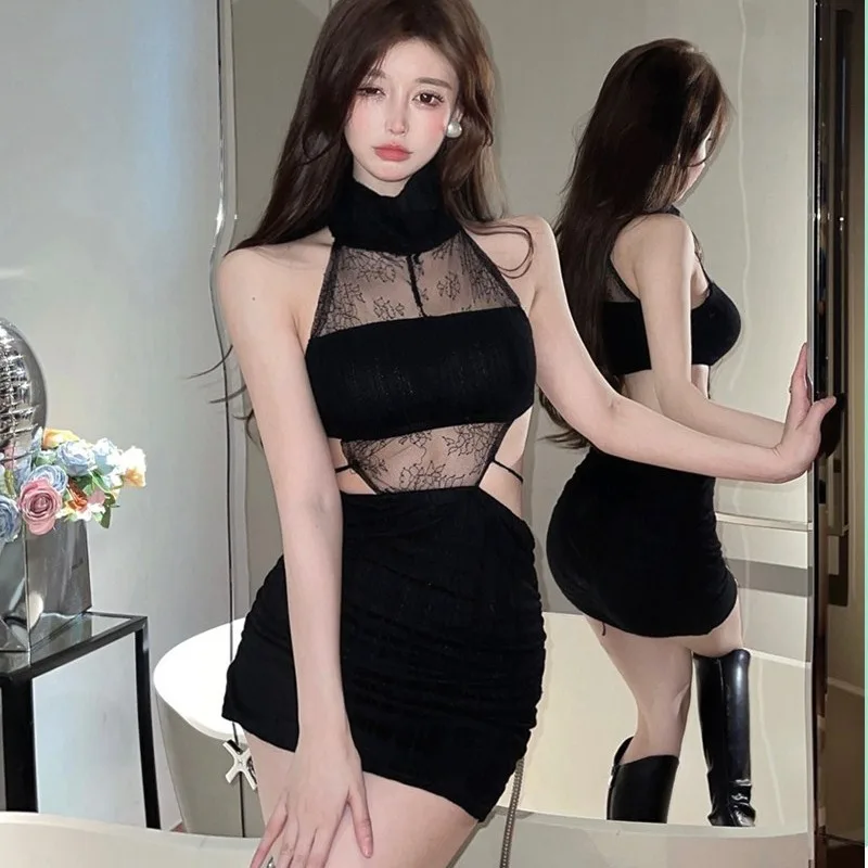 

Сексуальное кружевное платье, облегающее трикотажное полотно с высокой талией, осень-зима, женская мода, универсальное, сладкое, пряное, чистое желание