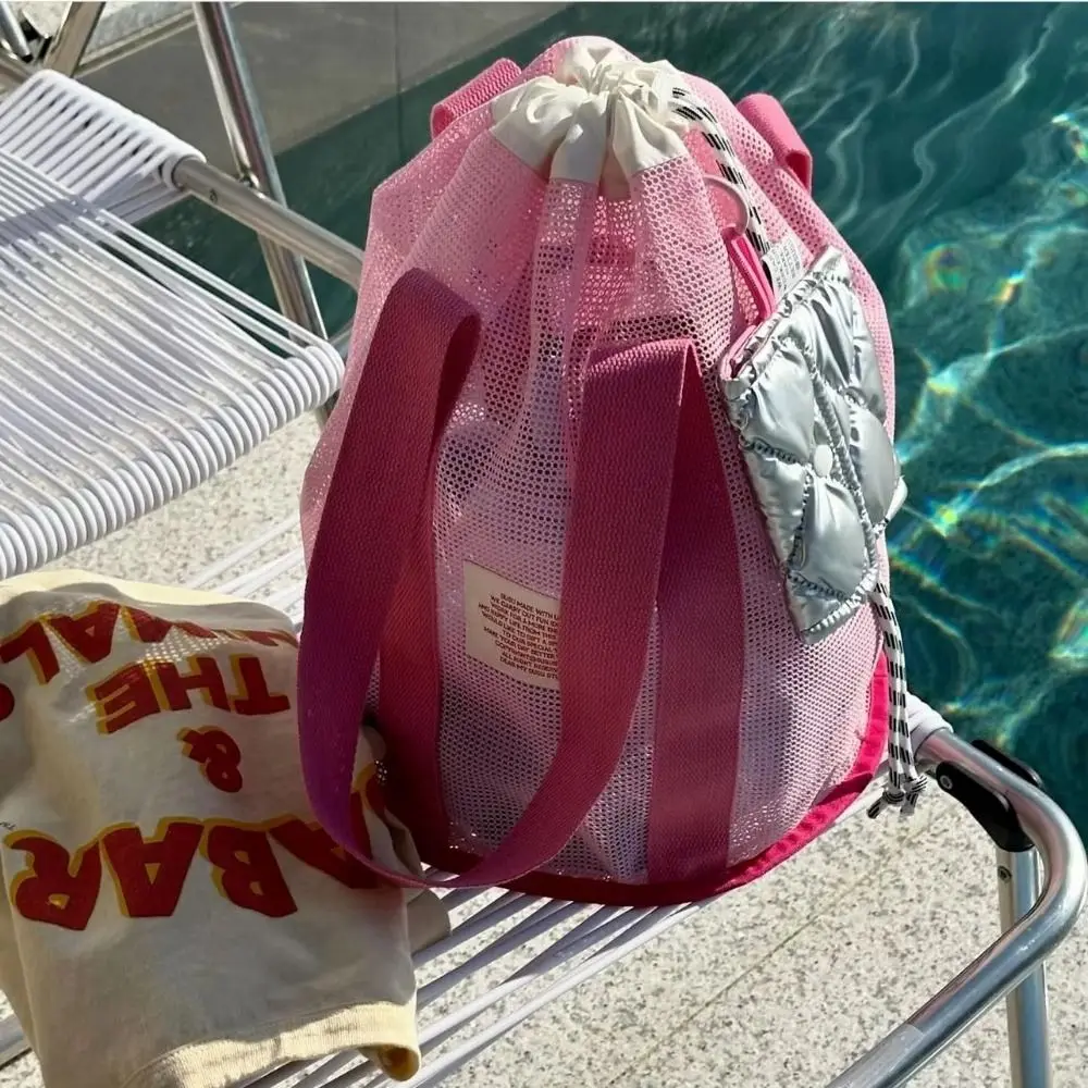 

Lightweight Ins Beach Net Bag Breathable with Handles Bathing Wash Pouch Large Capacity Drawstring Swimming Mesh Tote Summer