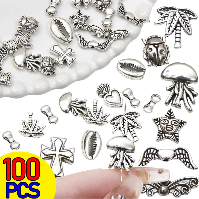 100Pcs Vintage Mixed Metal Animal Charms Beads Handmade DIY Bracelet Pendant Neacklace Clips Jewelry Accessories DIY Art Charms