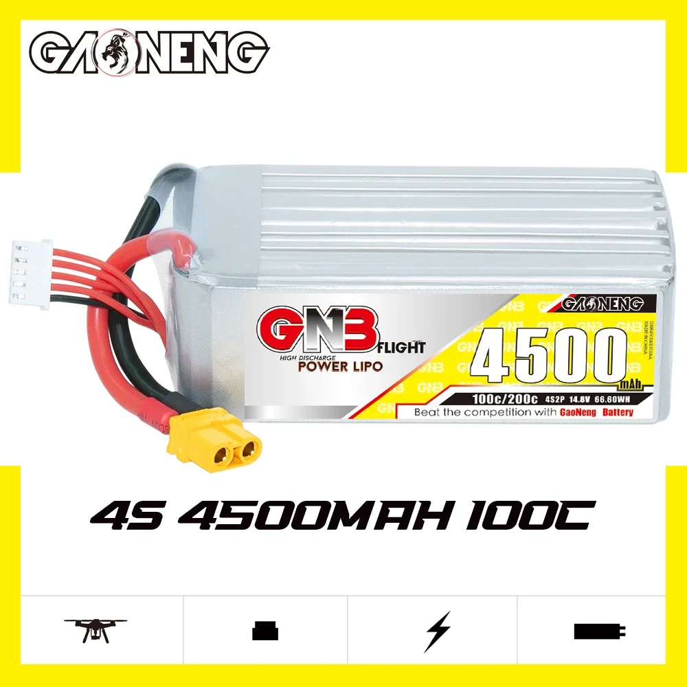 

Аккумулятор GAONENG GNB 4500 мАч 4S 100C 200C 14,8 в XT60 LiPo, Радиоуправляемый грузовик, радиоуправляемый самолет, вертолет, Мультикоптер, лодка, хобби