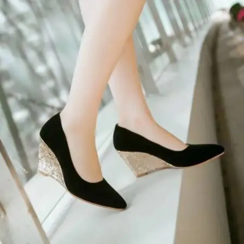 Wedges High Heels Pumps Shoes Women Elegant Spring Casual Red and Black Wedding Office Party Shoes Ladies Large Size 43