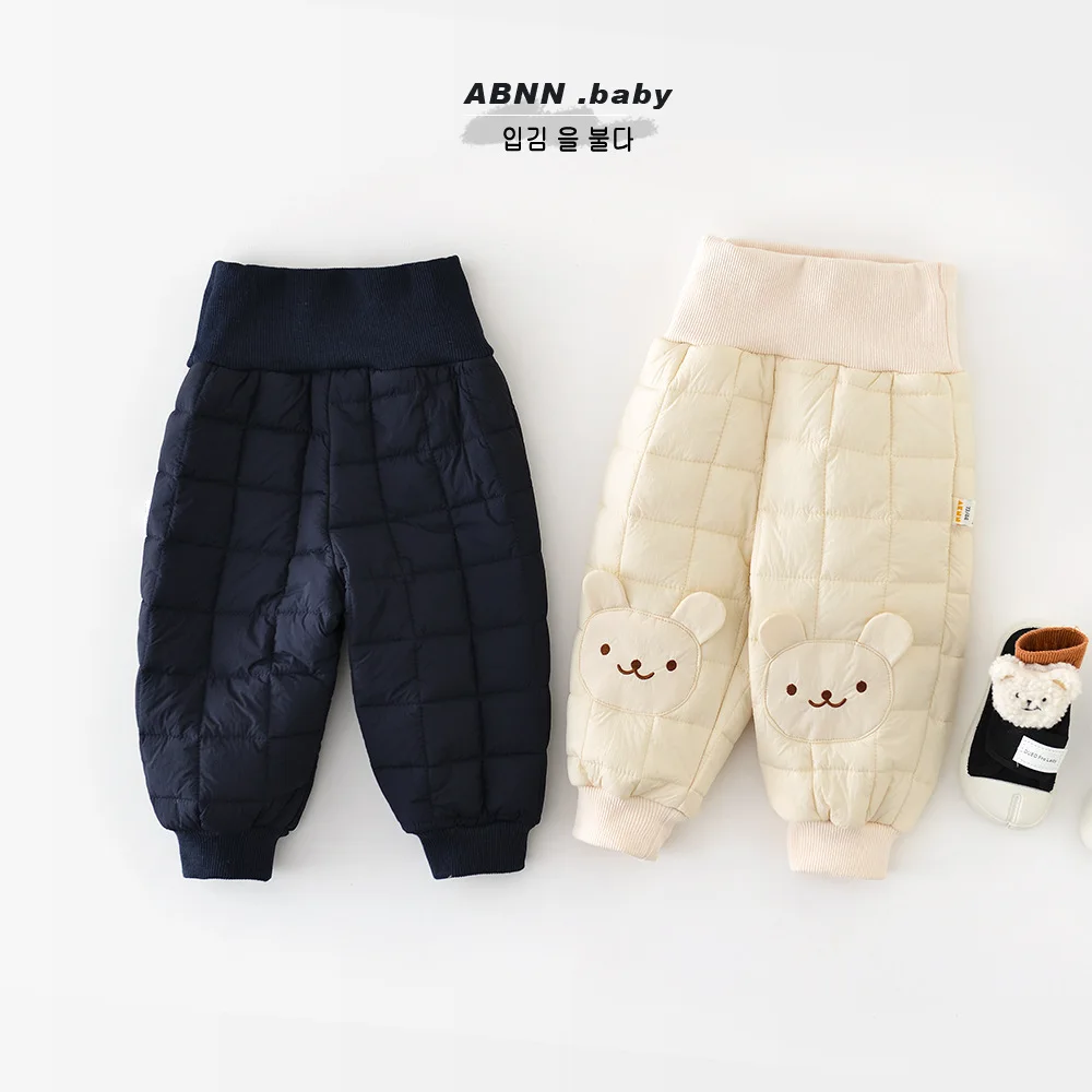 Winter Baby Boys Cotton Pants Thickened Cute Cartoon Teddy Bear Warm Newborns Boys Pants Solid Warm Infants Boys Trousers