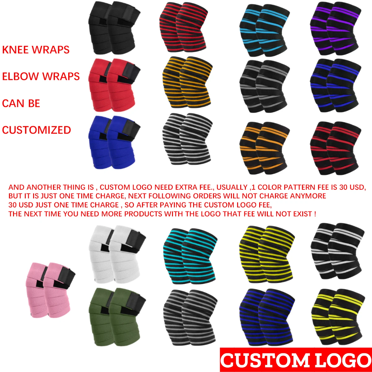 Support Custom Logo Elbow And Knee Wraps for Weightlifting Cross Training Fitness Knee Wraps Support for Squat Gym Knee Sleeves