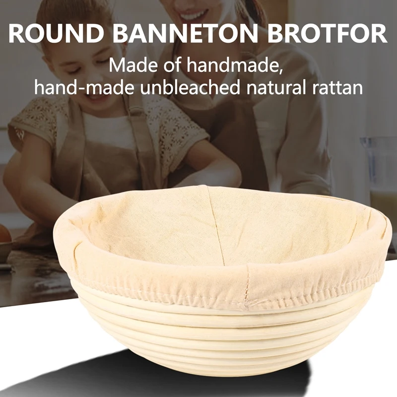 Round Banneton Proofing Basket Set – Brot Form Unbleached Natural Cane Bread Baking Kit With Cloth Liner