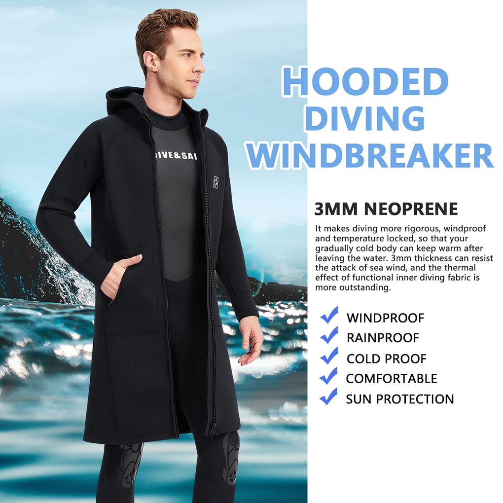 DIVE SAIL 3MM Hooded Wetsuit Top Windbreaker Women UV Protection Swimsuit Scuba Surf Suit for Water Aerobics Snorkeling S