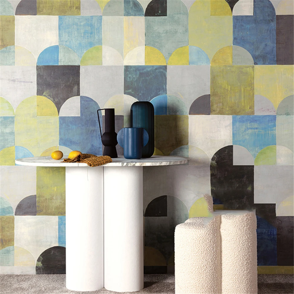 

Пользовательские ретро геометрические графические обои для гостиной, ТВ, дивана, фон, настенная живопись, настенная бумага, украшения, наклейки