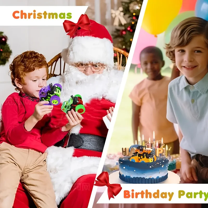 8/4 unidades de caminhões monster movidos a fricção para crianças de 3 anos |   Push and Go, carro de inércia dupla face com 360 °   Rotação |   Puxador durável B