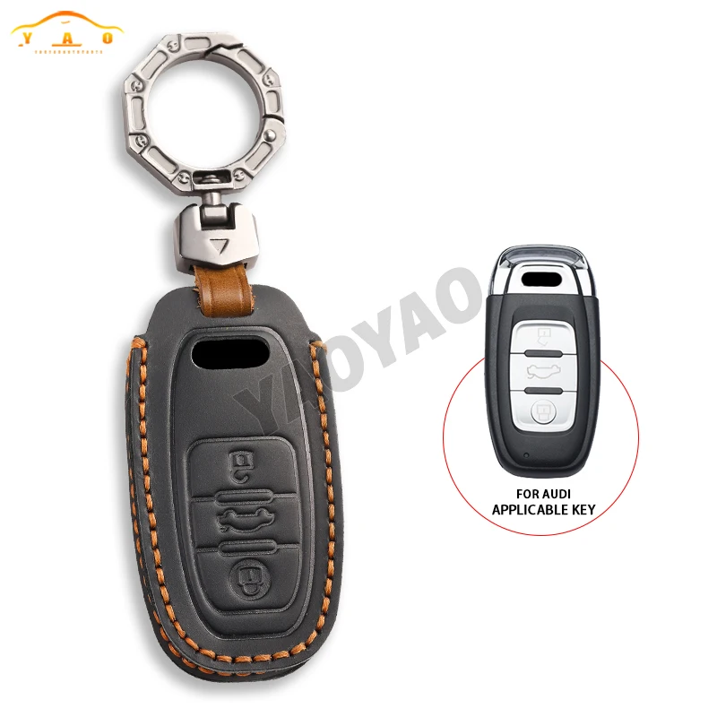 

Leather Car Remote Key Case Cover Shell For Audi A1 A3 A4 A5 A6 A7 A8 Quattro Q3 Q5 Q7 2009-2015 Key Decoration