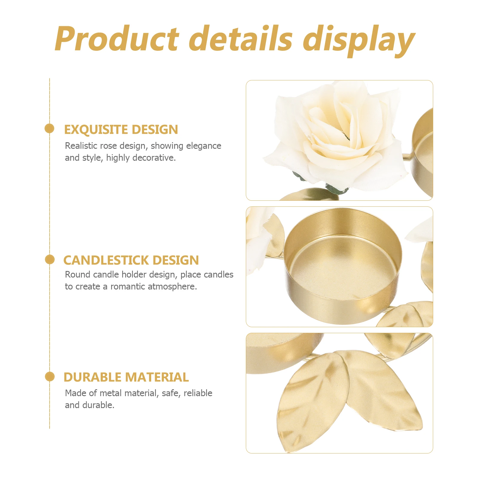 

Metal C Decorations Realistic Rose Design Wedding Party Elegant Gifts DIY Art Photo Props Safe Decorative C Holders