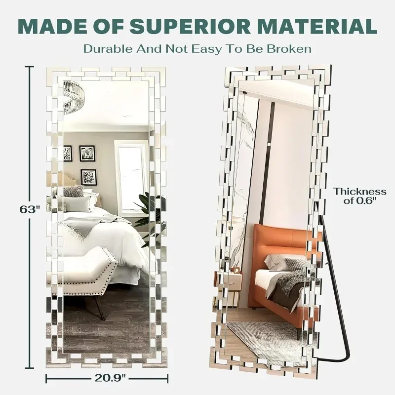 

Wall Mirror DecorativeLarge Rectangular Full Length Mirror for Living Room, Modern Accent Glass Wall Mirror for Bedroom, Office