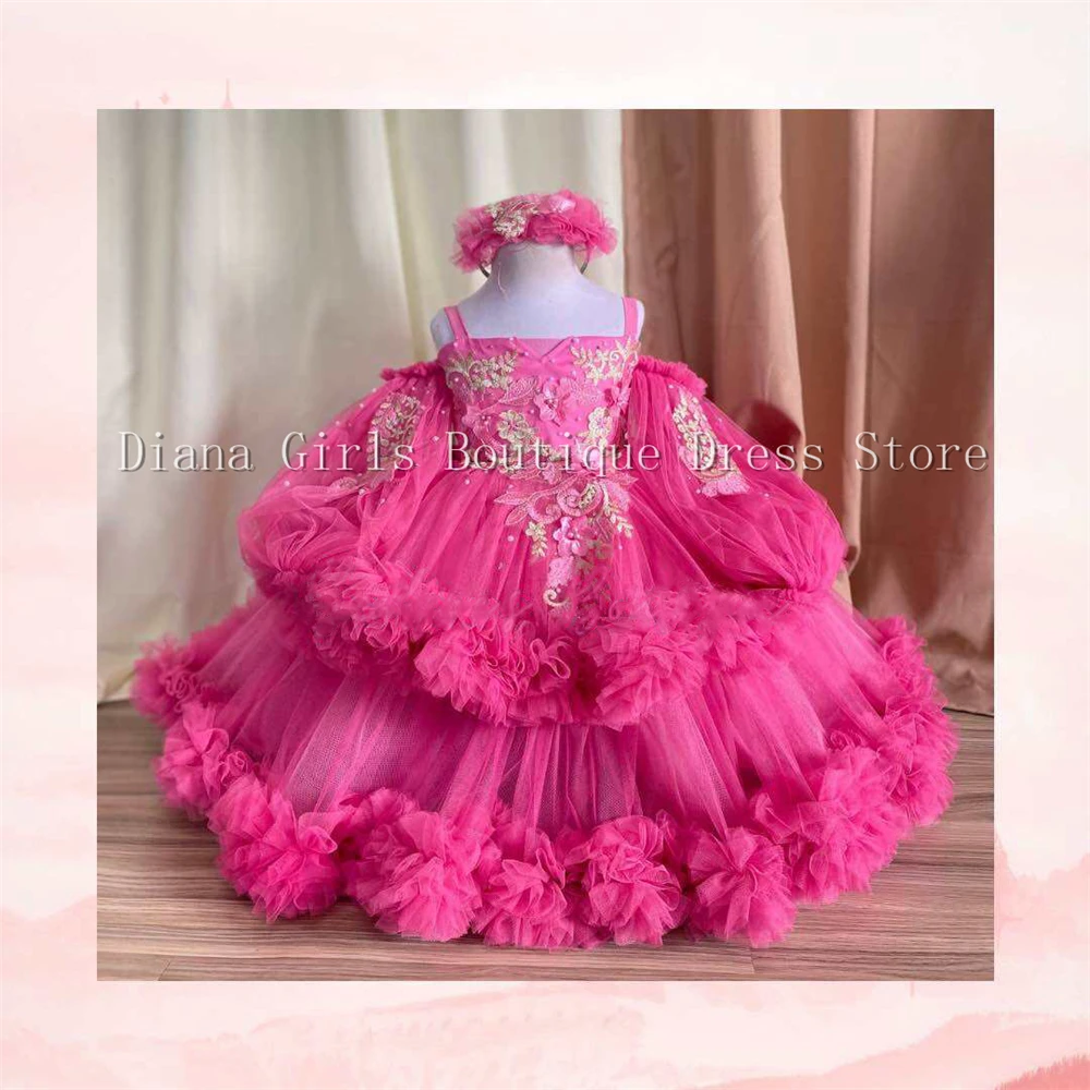 Fluffy Layering Flower Girl Dress Luxury Little Baby Girls Fluffy Layered Wedding Dresses Sleeveless Princess Party Gowns