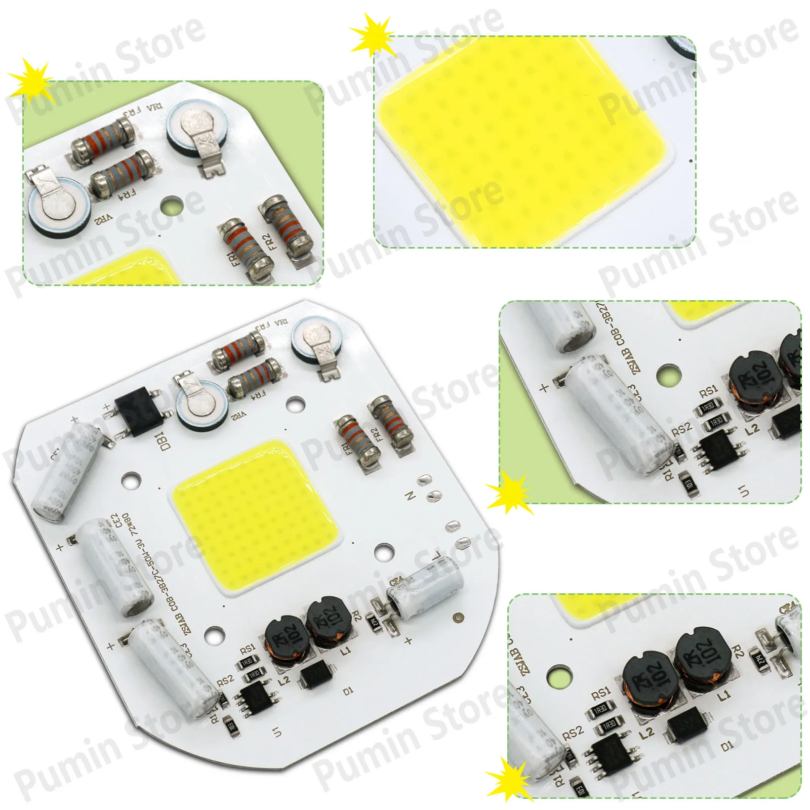 5PCS LED COB Module Chip 50W 220V Smart IC No Need Driver LED Lamp Light Source Flood Light Outdoor Garden IntegratedLight Beads