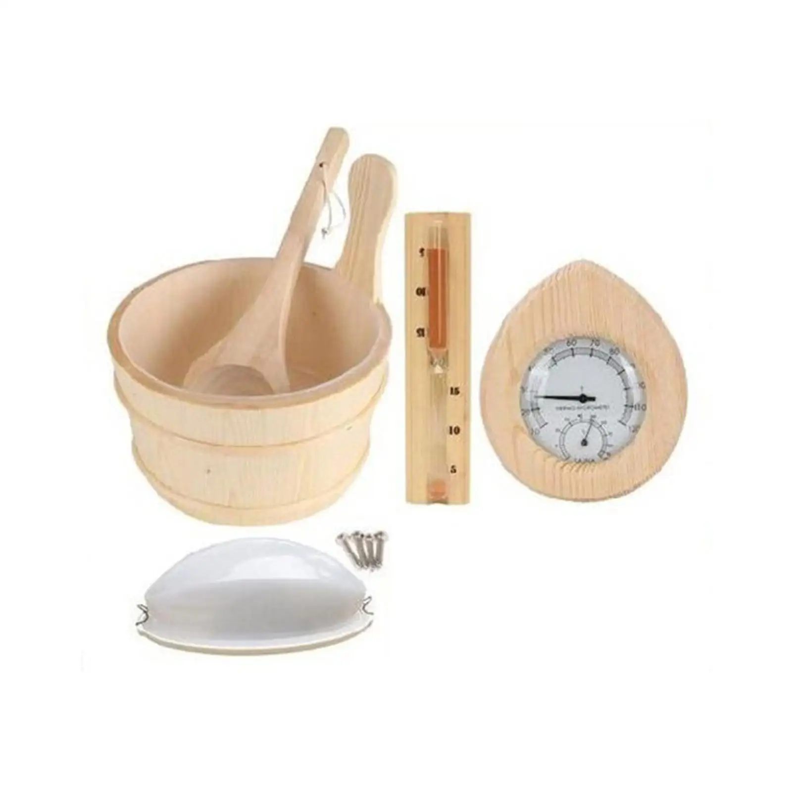 Sauna Wooden Bucket and Ladle Kit Portable Sauna Equipment Sauna Accessories Set for SPA Bathroom Sauna Heater Sauna Room Winter