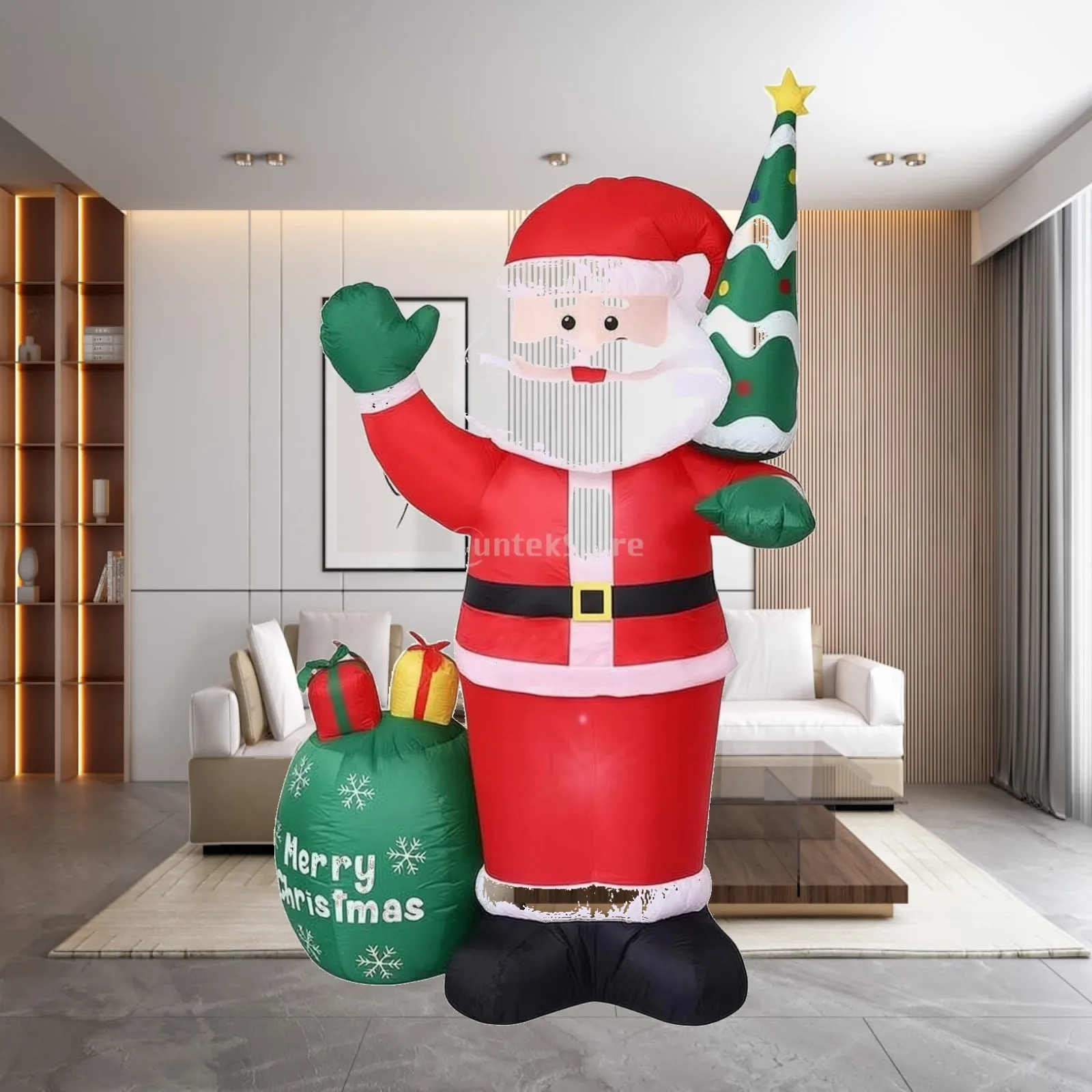 Easy Setup Inflatable Santa with Holiday Greeting and Tree Accent for Lawn Porch Christmas Display