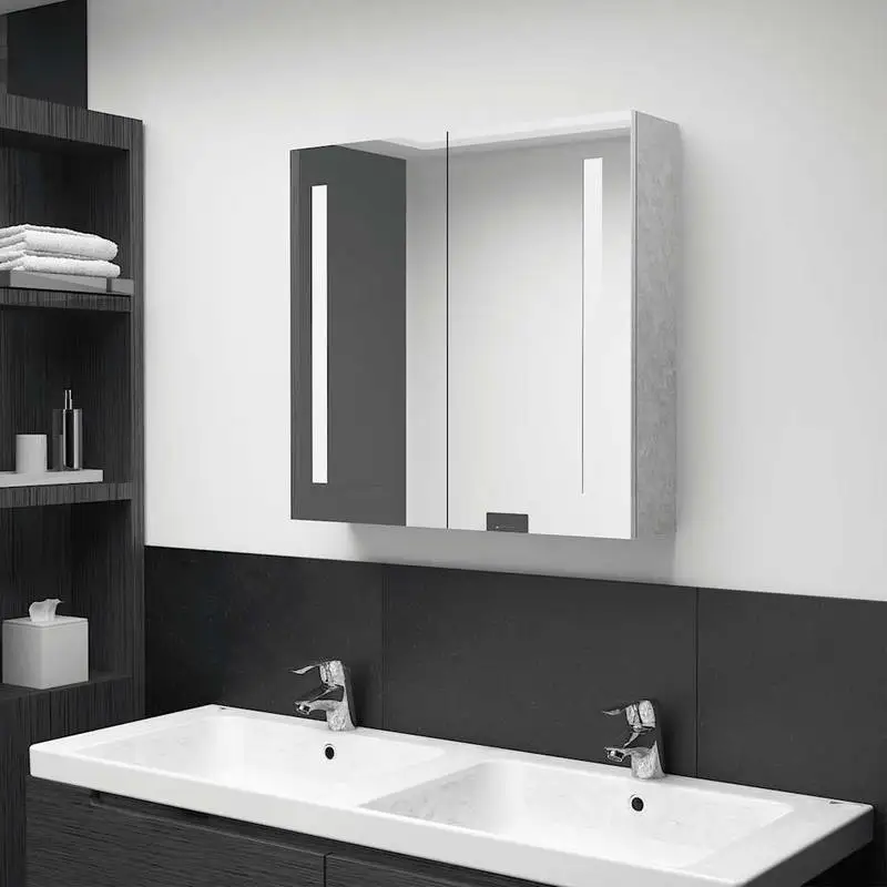 Armoire à miroir LED gris béton 62x14x60cm, économe en énergie, facile à nettoyer, idéale pour la salle de bain