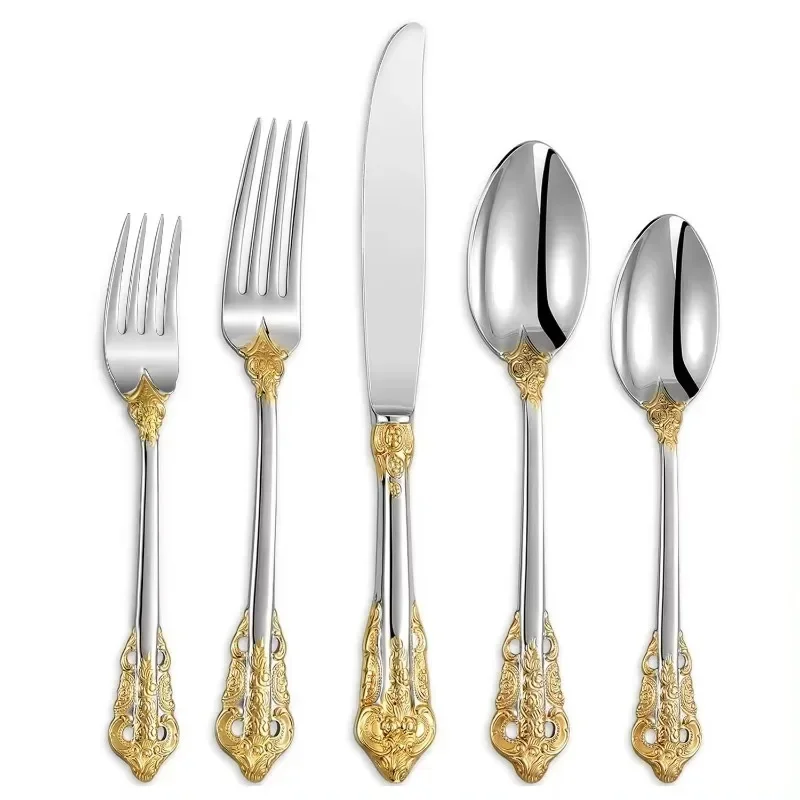 

24/30pcs Vintage Cutlery Set Luxury Stainless Steel Flatware Set Forks Knive Spoons Tableware Set Kitchen Utensils