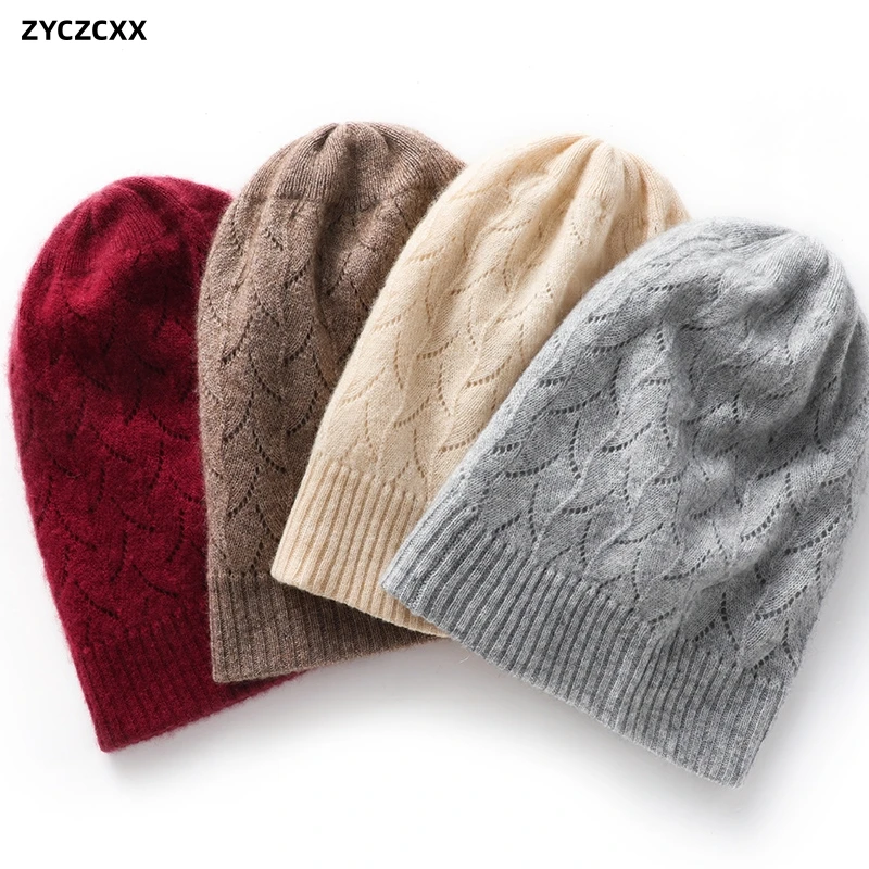 High Quality Knitted Women's Hat Pure Cashmere Warm Hat Women's Winter Outdoor Fashion Jacquard Hat Can Be Worn On Both Sides