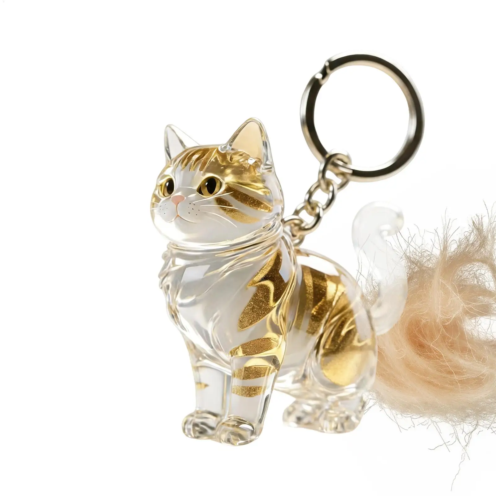 Cat Hair Storage Keychain Bag Pendant Transparent Pet Hair Cat Shape Clear Pendant Portable Keepsake charm Heartwarming Gift