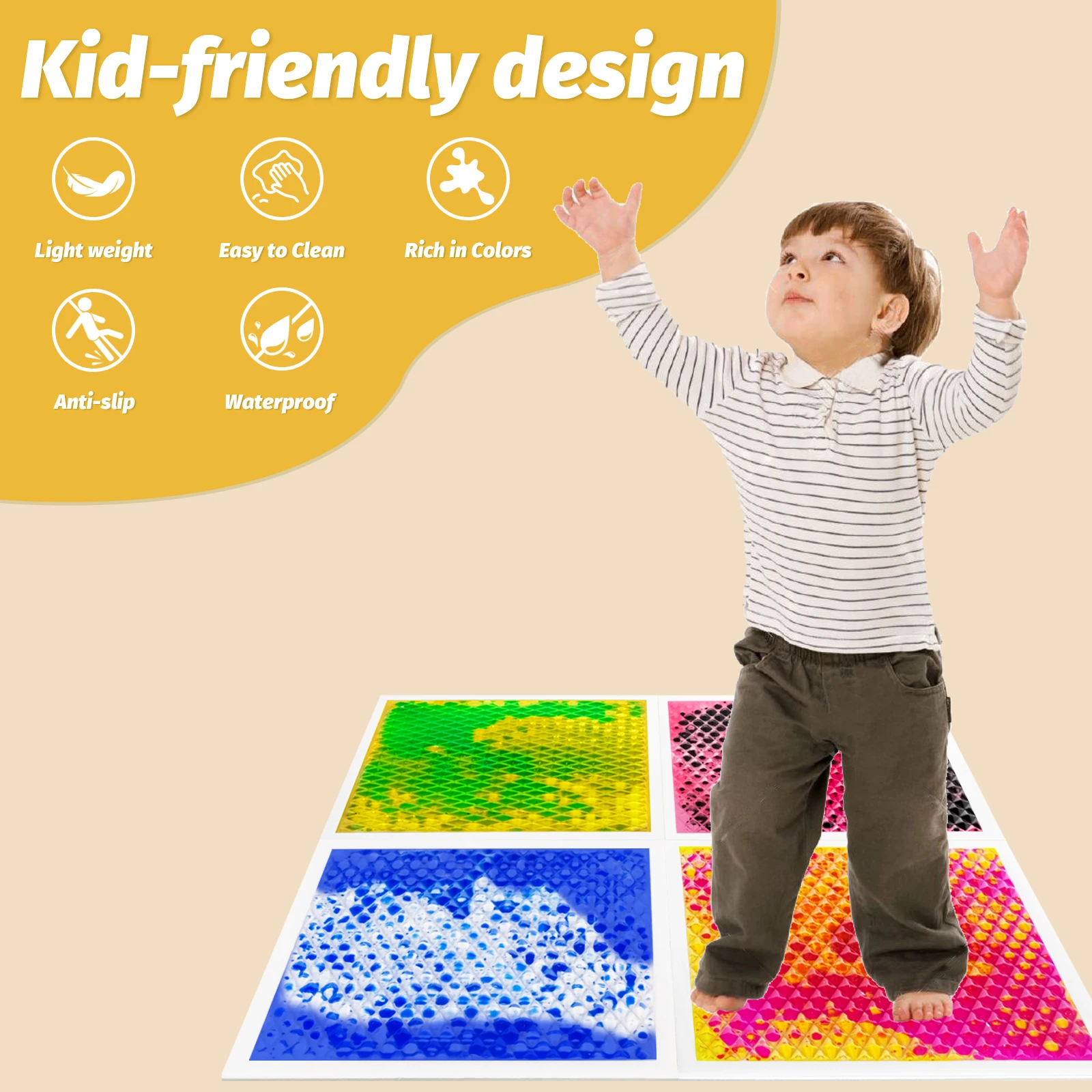 4-delige sensorische kleurenmatenset voor kinderen Kleurrijke vloervierkanten voor zintuiglijke ervaring Leuke kamerdecoratie