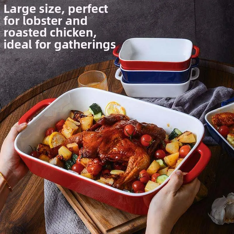 

Large Rectangular Ceramic Baking Tray for Microwave Oven Use for Crawfish Double Ear Designoven Baking Tray