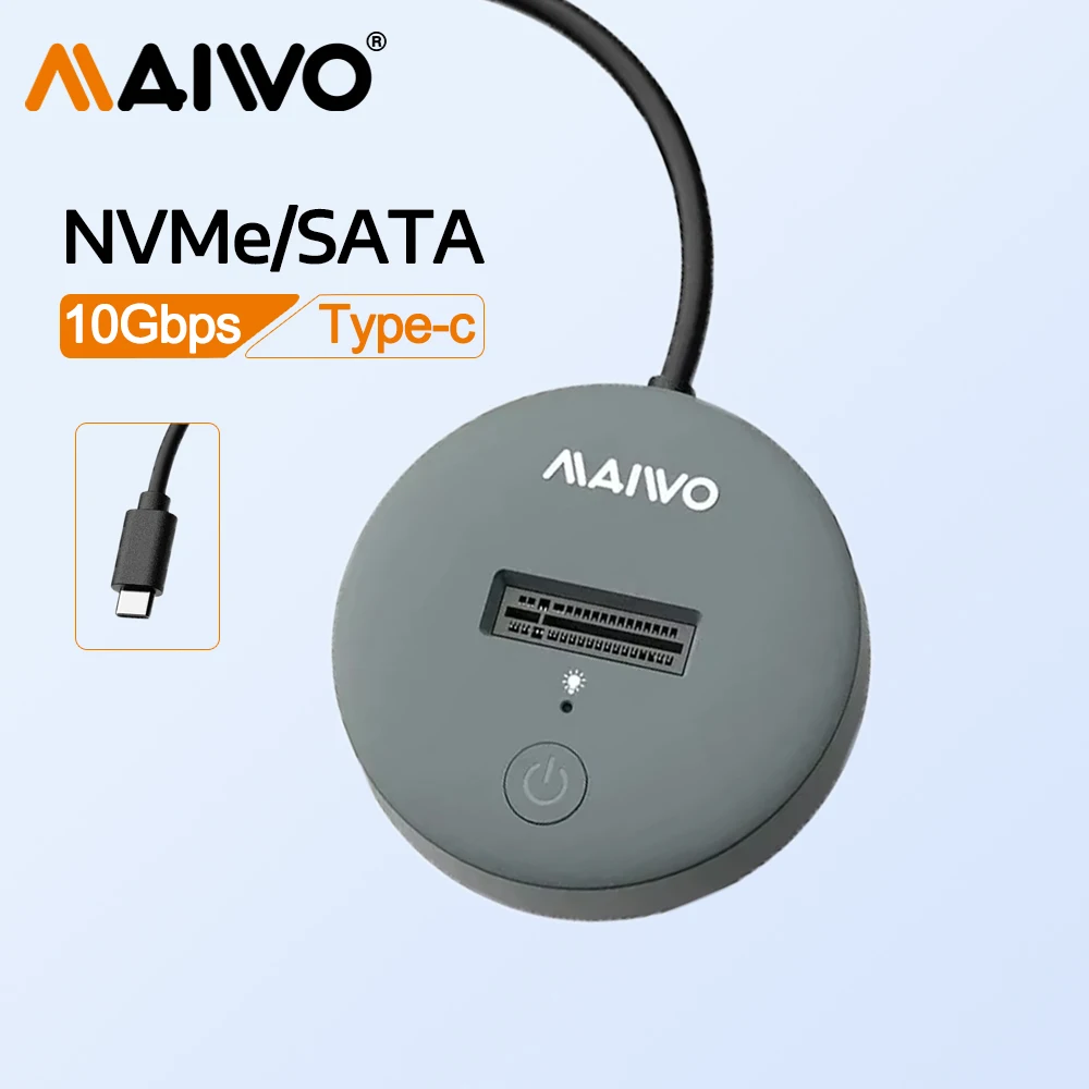 MAIWO 10Gbps NVMe SATA M.2 SSD estación de acoplamiento USB 3,2 Gen2 adaptador de unidad de estado sólido USB-C M2 NGFF NVMe caja de disco duro para PC