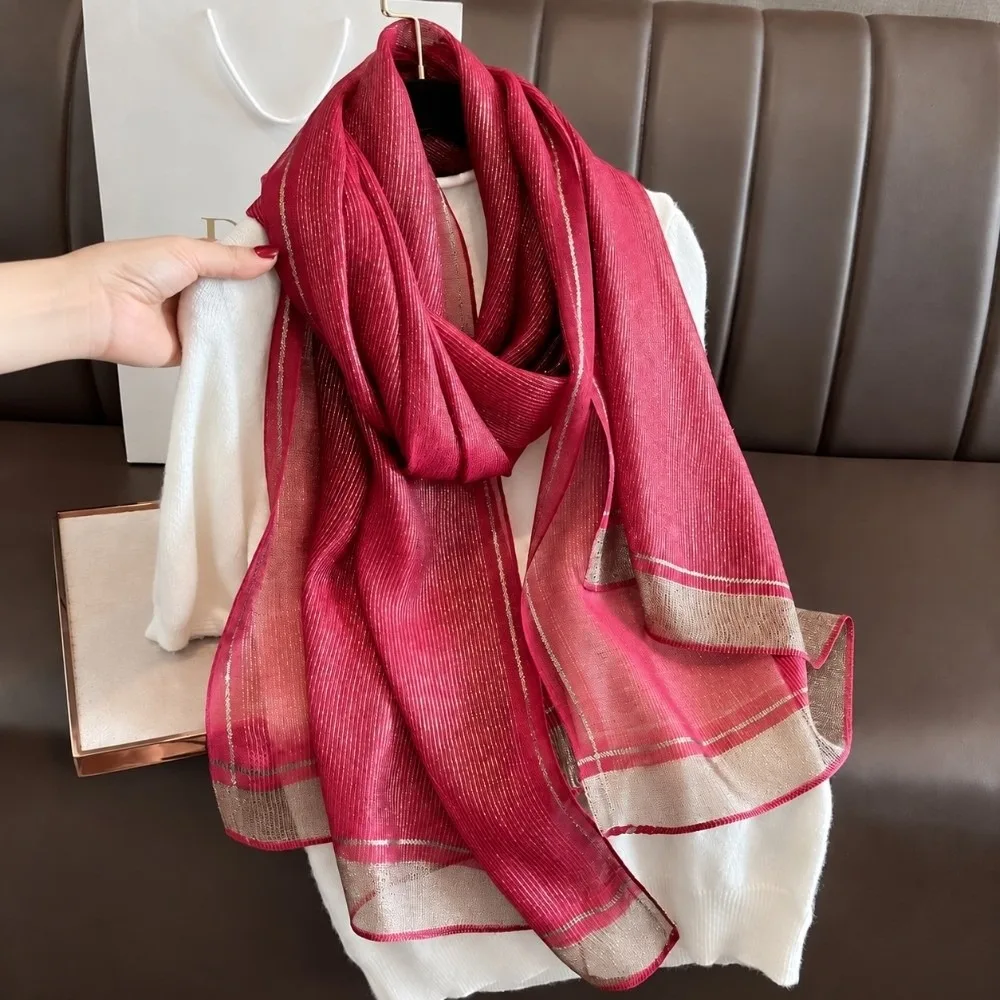 Lightweight Large Size Imitation Silk Scarf Breathable Elegant Border Shawl Wrap Shawl For Women