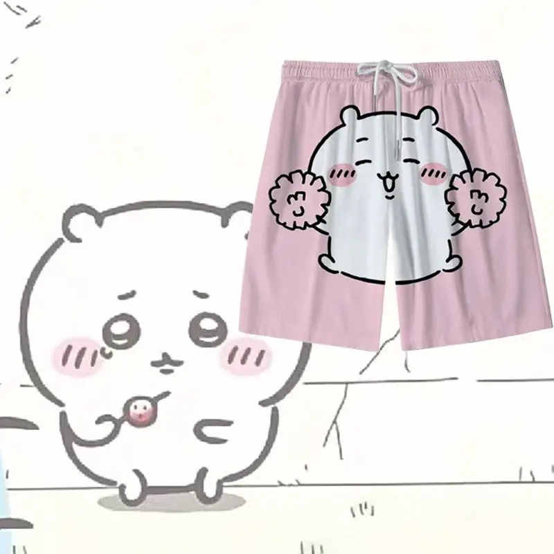 Nuevo Hachiware Chiikawa Usagi Anime periférico estampado de dibujos animados niños y niñas pantalones de playa de verano pantalones deportivos simples y versátiles