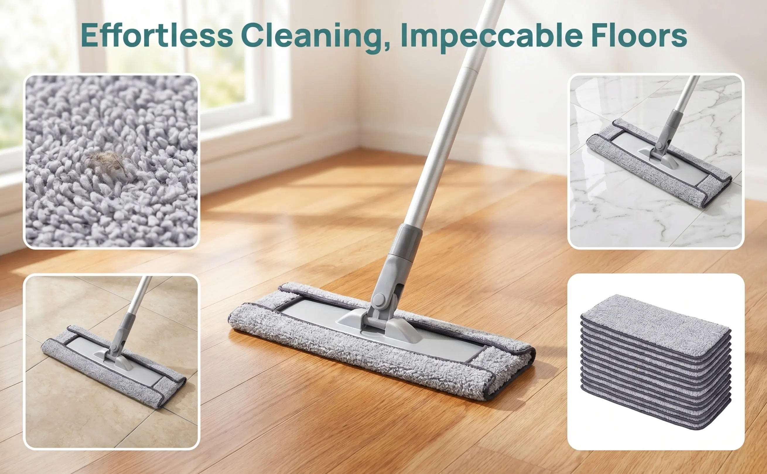 Microfiber Mop Pads 10 Pack Replacement Flat Mop Cloths Absorbent Quick Dry for Hardwood Tile Marble