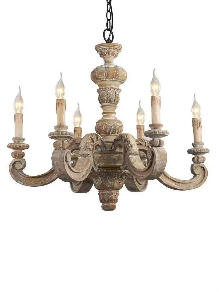 

American Country Wooden Chandelier Nordic Solid Wood Living Room Light Bar Retro Restaurant Lamp