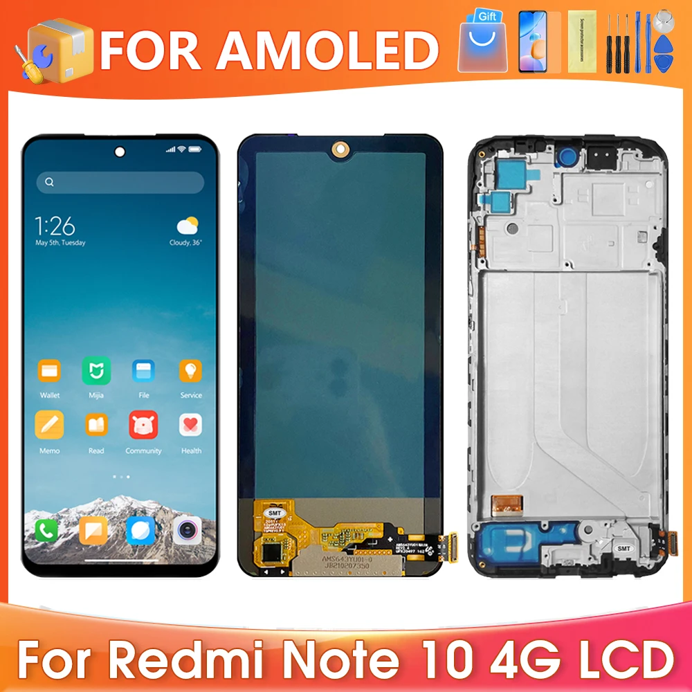 6.43''AMOLED For Xiaomi Redmi Note 10 4G For Redmi Note 10S M2101K7AI LCD Display Touch Screen Digitizer Assembly Replacement