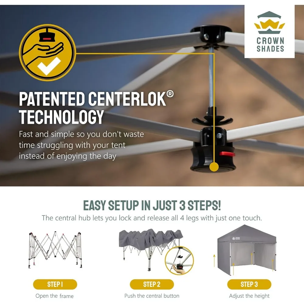 مظلة فورية تجارية مقاس 10 × 10 مع قفل مركزي و4 جدران جانبية - رمادي