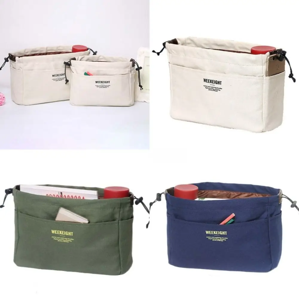 Canvas Drawstring Storage Organizers Portable Handbag Multi-Pockets Liner Bag Insert Organizer Sturdy Travel Storage Bag Girls