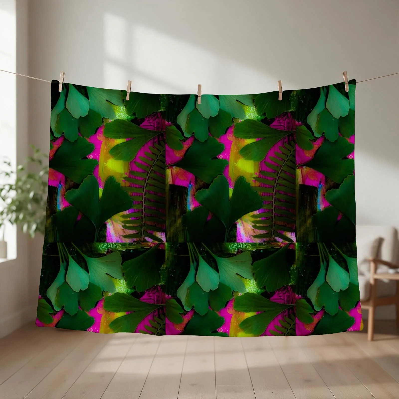 Enchanted Botanical Gingko Fern Dream Throw Blanket Soft Plush Plaid Heavy Travel Luxury Blankets