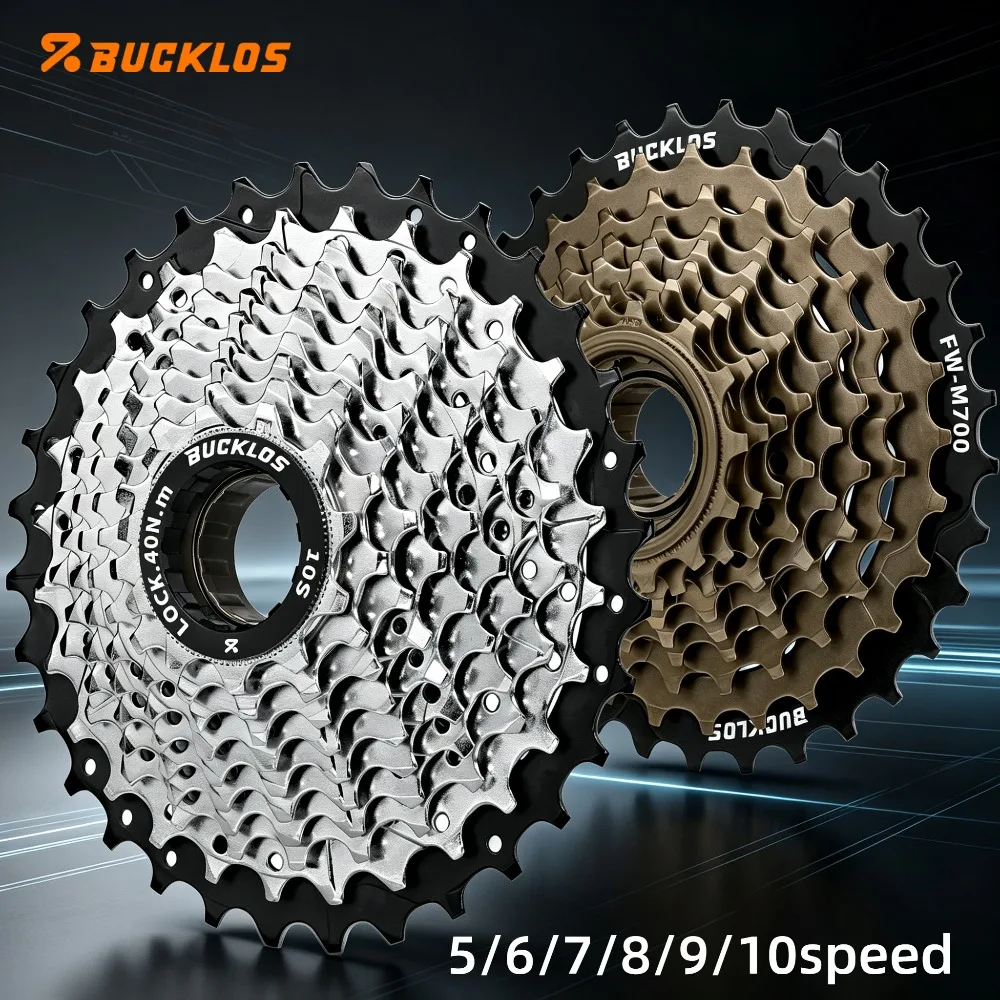 BUCKLOS Bike Sprocket 5/6/7/8/9/10 Speed Thread Freewheel 14-28T 13-28/32T 11-32/36T Cog Compatible