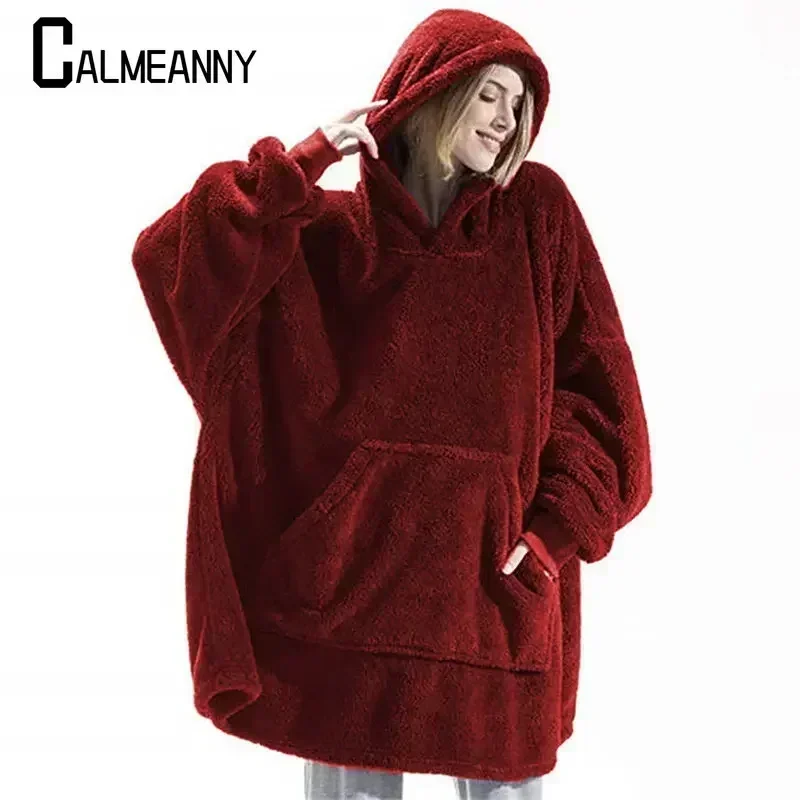 Thời Trang Mùa Đông Giải Trí Đơn Giản Có Mũ Ấm Dày Áo Hoodie Nữ Chăn Với Tay Bỏ Túi Bông Tai Kẹp Xu Hướng Dạo Phố