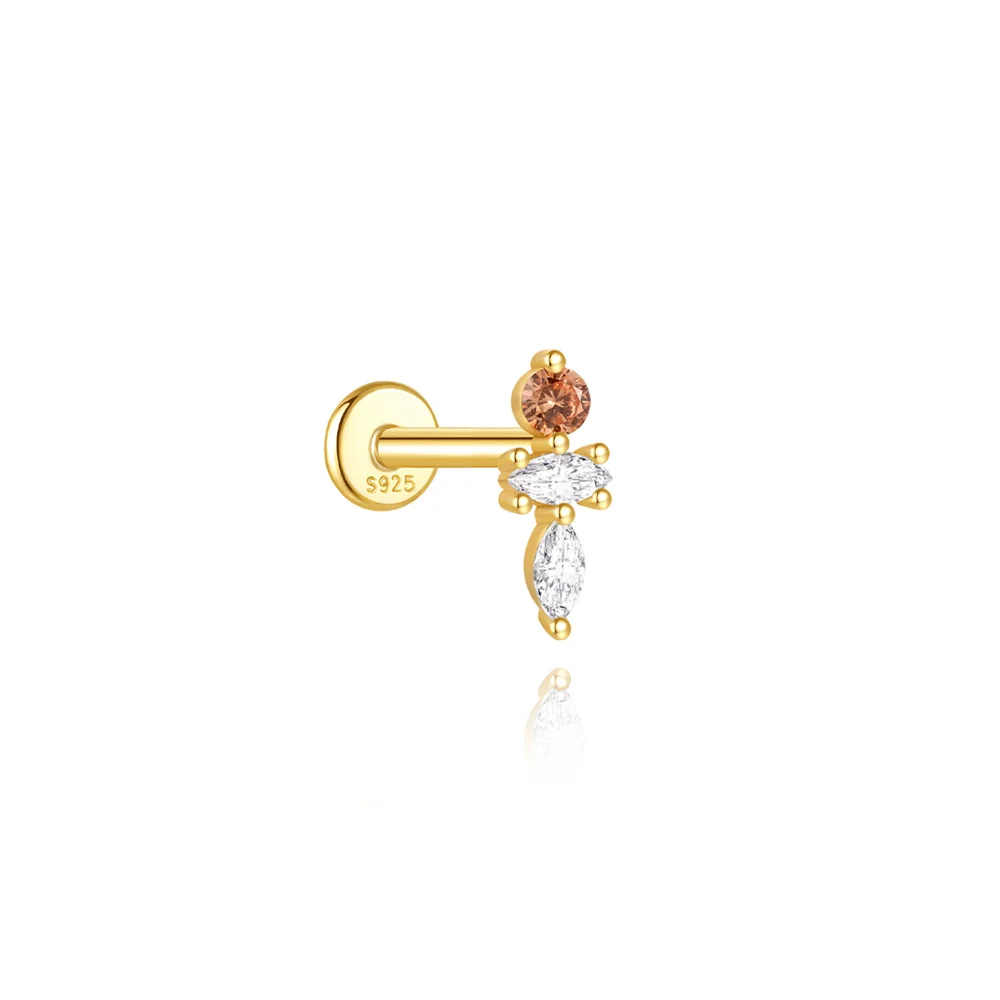 AIDE 1 STÜCK Schwarzer Rutilquarz Flachkopf Gewinde Punktion 925 Sterling Silber Ohrring Für Frauen Glänzende Regenbogen Zirkon Ohrstecker