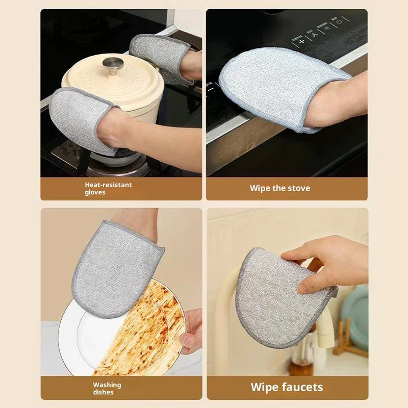 1 قطعة قفازات غسل الصحون المطبخ متعددة الوظائف مقاوم للماء ومقاومة للاهتراء تنظيف سلك فضي قفازات غسل الصحون المنزلية #4