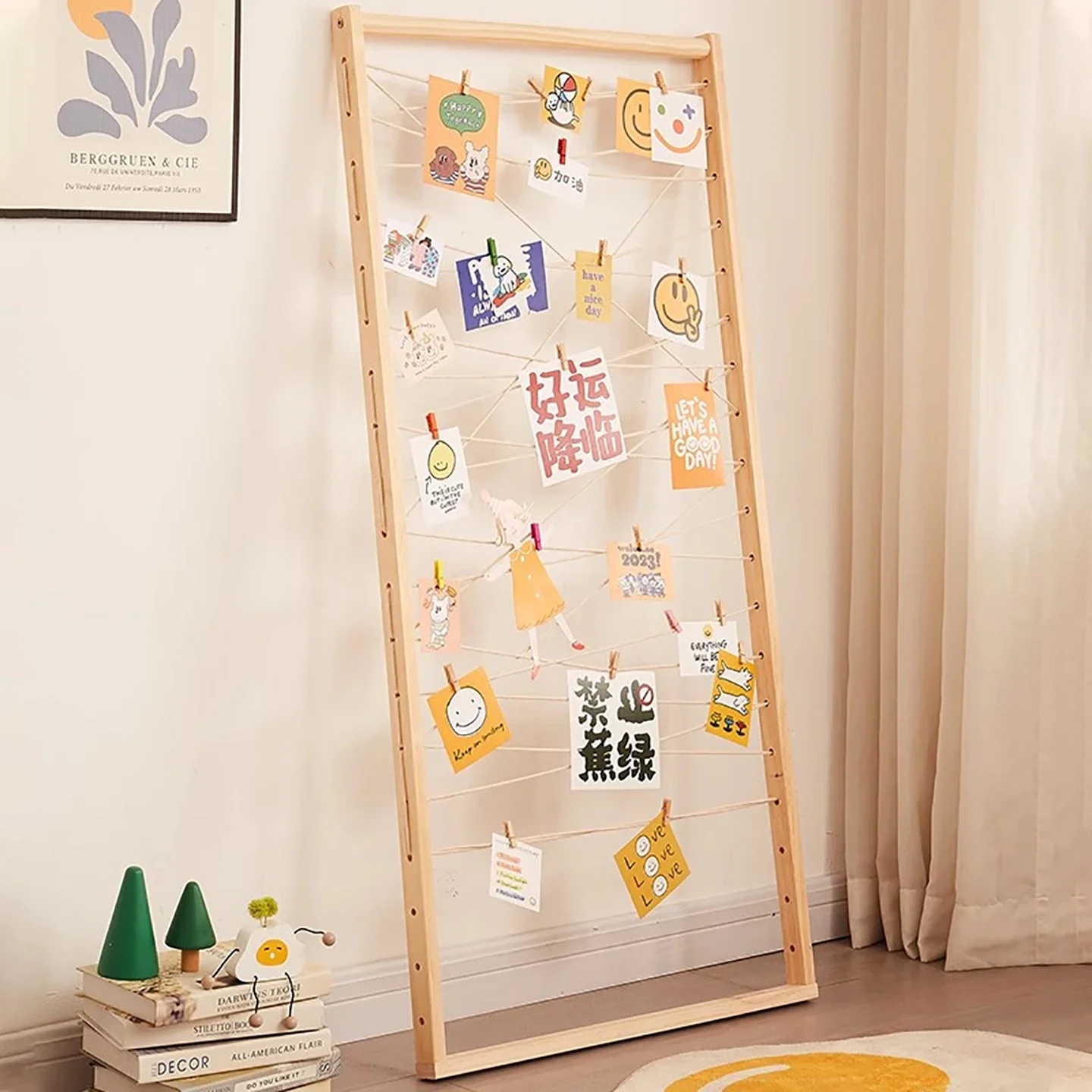 Hemp rope mesh decorative rack, pendant photo frame, photo display rack, floor-to-ceiling office background display wall