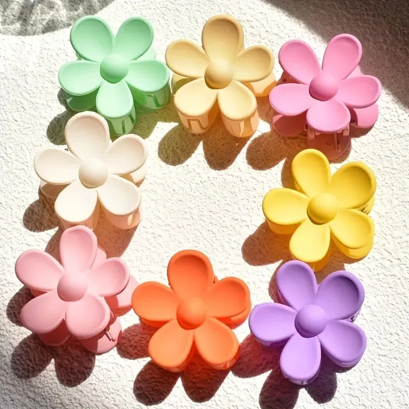 8/Set of WOMEN\'S Fashion Flower Clip Frosted Small Hair Clip Macaron Color Flower Clip Neutral Color Flower Clip