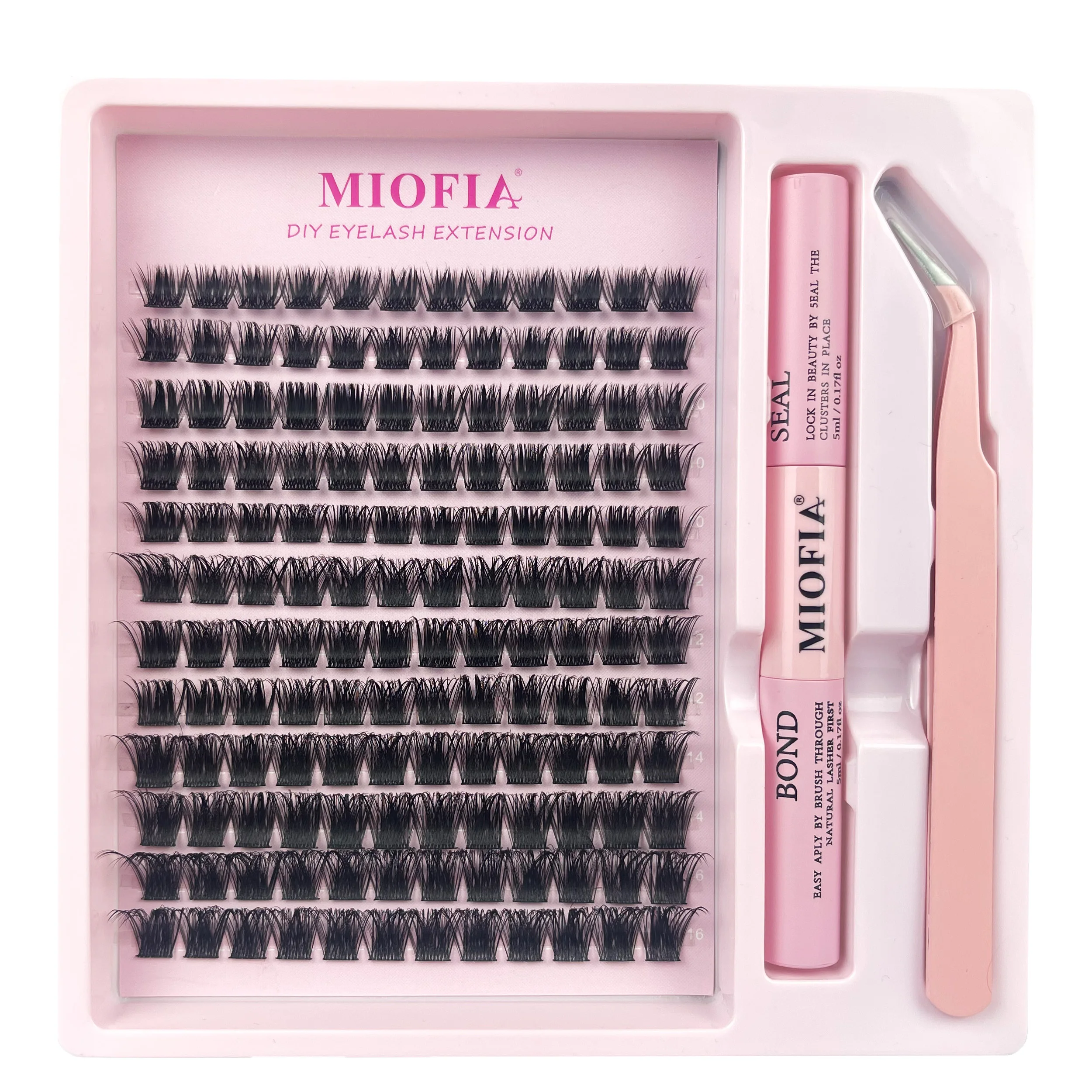 Miofia cluster cílios kit natural fofo individual cílios postiços lash bond & selo e pinça diy extensão de cílios em casa