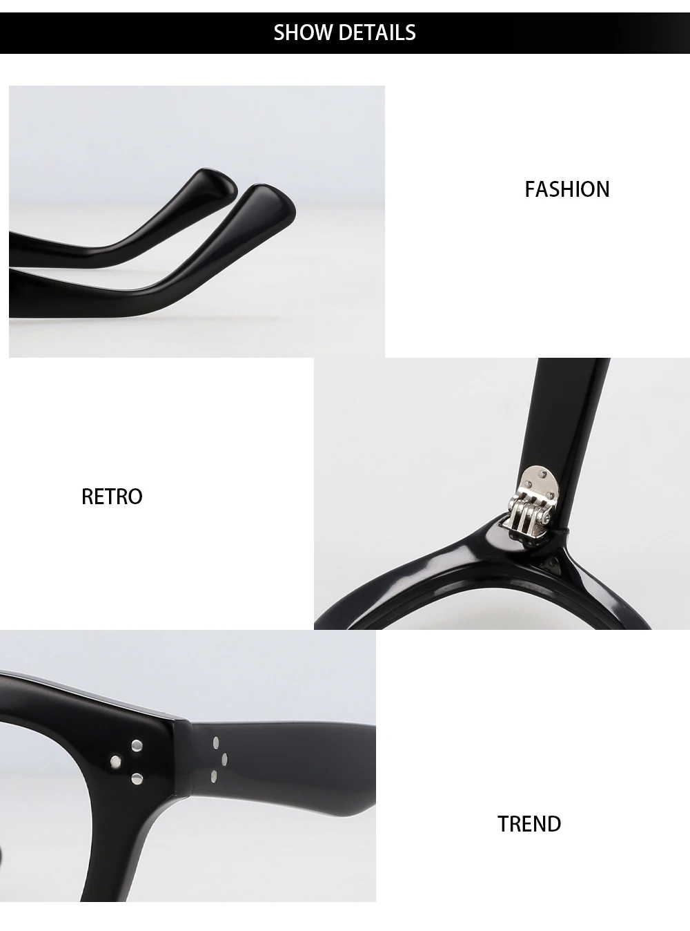 55352 Optische Brillengestelle für Herren und Damen, Vintage-Brille, Computer-Acetat-Brillengestell für Herren, klare Linse – Detail 8
