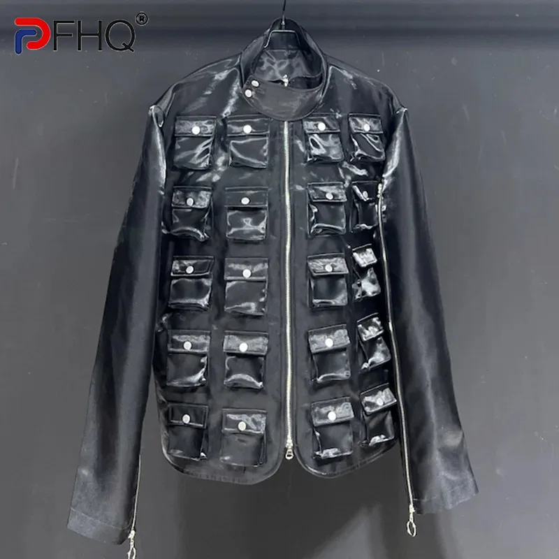 PFHQ Handmade Multi Pocket Men's Jackets Texture Reflective Darkwear Autumn Sunscreen High Street Zipper Creativity Coat 21Z2822