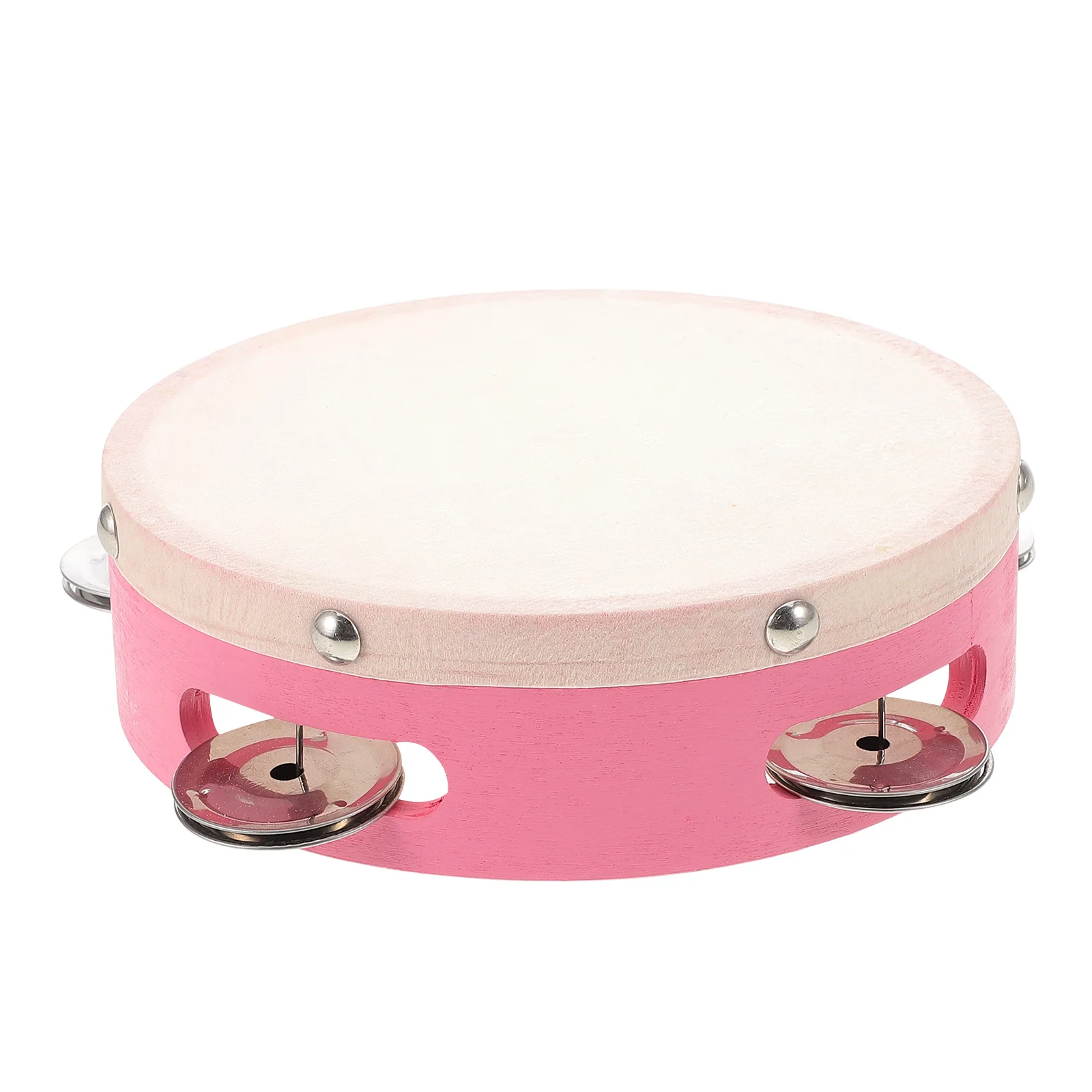 

Pink Sheepskin Kids Musical Instrument Hand Tambourine Percussion Handheld Drum Smooth Edge Moon Shape Percussion Toy