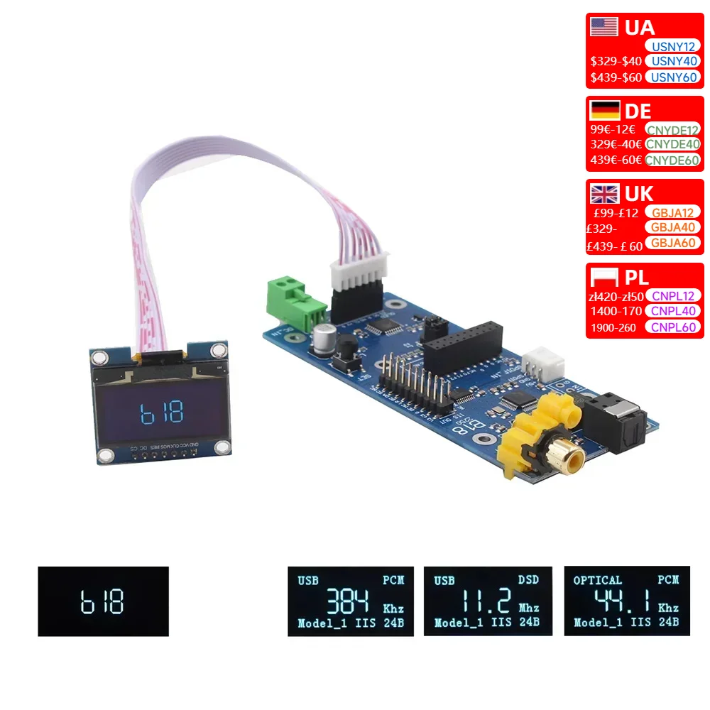 Nvarcher AK4118 Receiver Board Coaxial Fiber To IIS Support XMOS/Amanero USB with OLED Display Remote Control