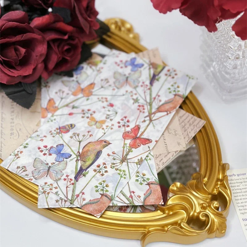 20pcs/pac 2-Ply 33*40cm Colourful Flower Bird Butterfly Print Napkin Rectangle Paper Napkin Decorative Cup Flower Placemat