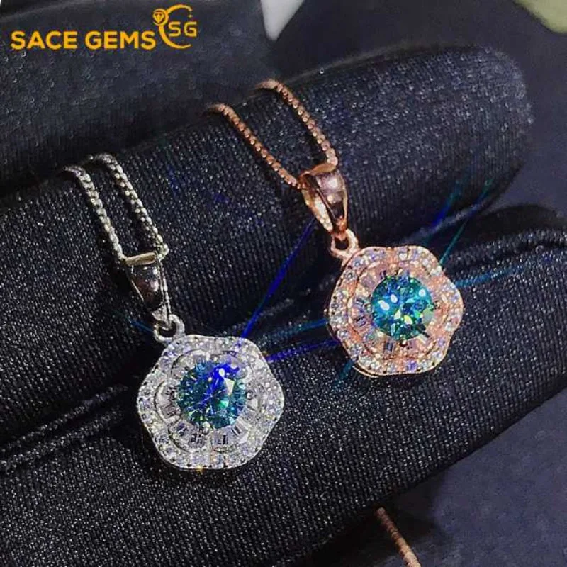 

SACE GEMS D VVS1 0.5ct Moissanite Diamond Pendant Necklaces for Women Sparkling Wedding Party Jewelry GRA S925 Sliver Necklace