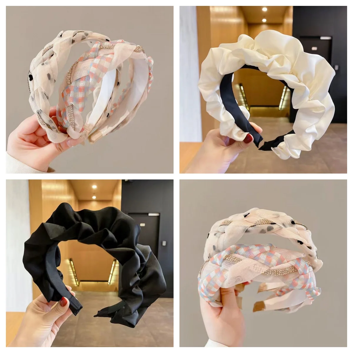 

New High-End Mesh Diamond Headband Net Celebrity Twist Headband Wide Edge Wash Face Out Press Hairpin Headdress