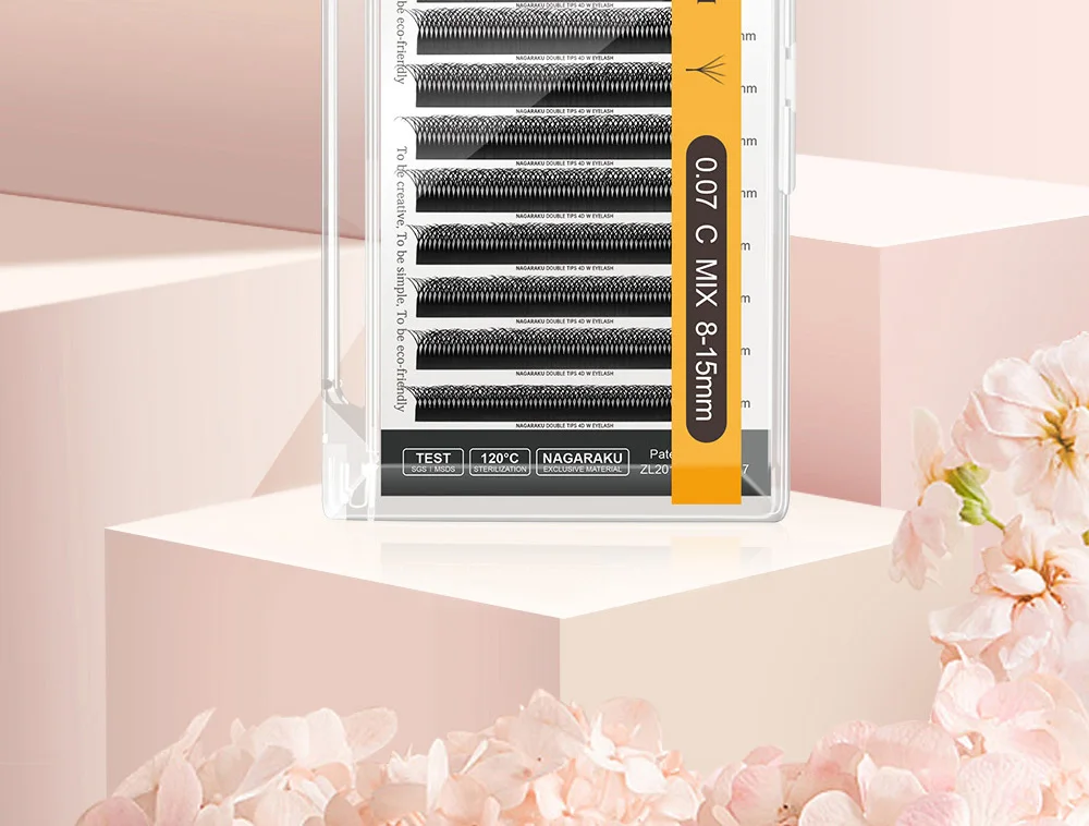 NAGARAKU Doppelspitzen 4D W-Form Wimpernverlängerungen Split Top 8 Einzelne Verschränkte Wimpern – Detail 2
