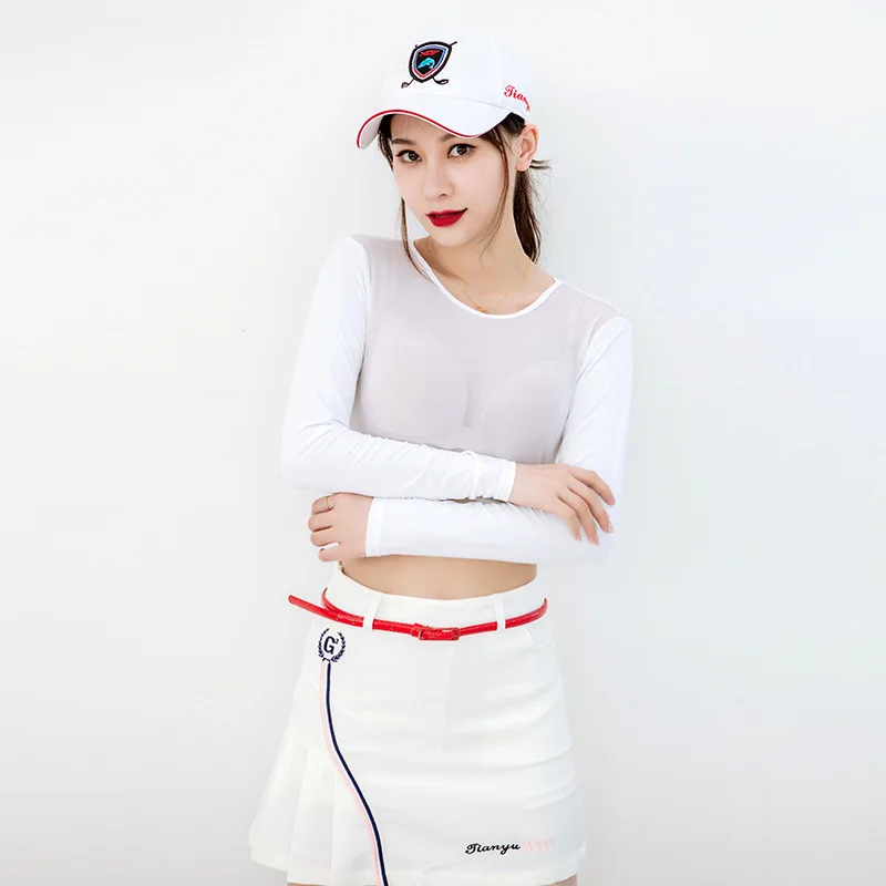 UV Resistant Sports Ice Silk Sleeve Base Shirt Mesh Thin Shawl Women's Tight Fitting Clothes Golf Sun Protection Clothes Women