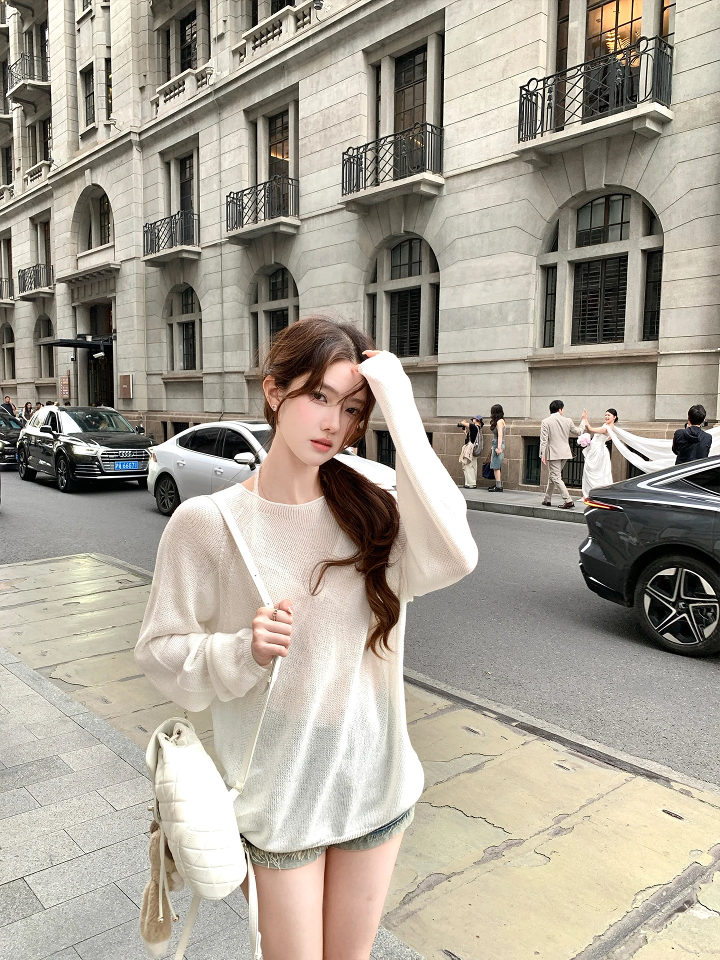 Acaine Light Oxygen Short Sleeve round Neck Loose Knitted Top Women Summer Slimming Versatile Soft Silk Blend Long Sleeve Car...